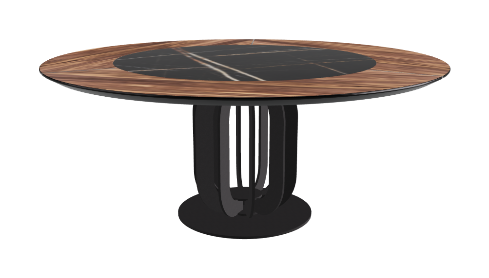 T Diameter 180 x Height 75 cm - Swivel_Glossy Sahara Noir_Black Embossed_Walnut Canaletto