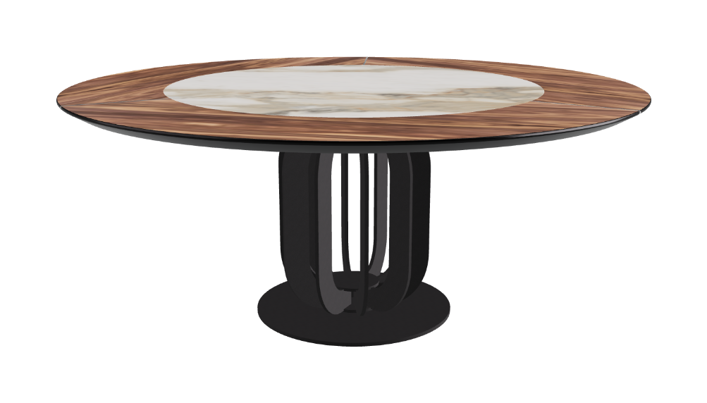 T Diameter 180 x Height 75 cm - Swivel_Matt Borghini Calacatta_Black Embossed_Walnut Canaletto