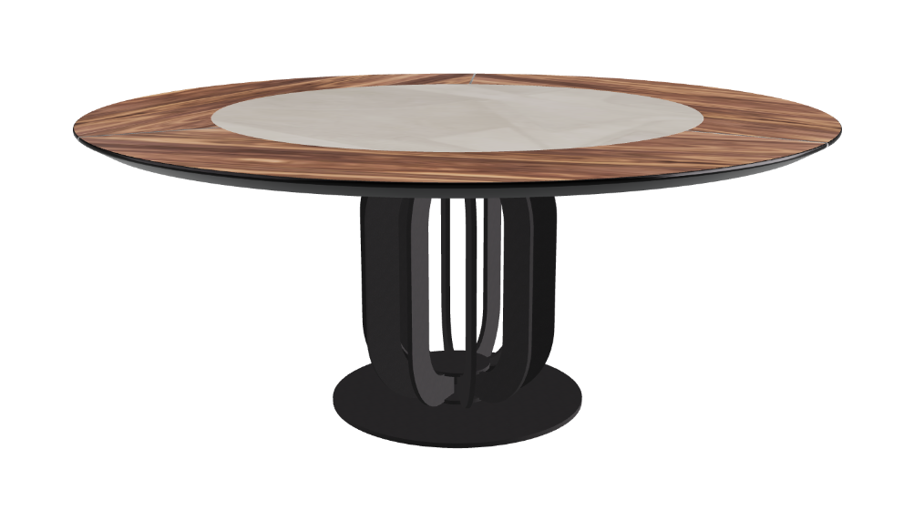 T Diameter 180 x Height 75 cm - Swivel_Luxor_Black Embossed_Walnut Canaletto