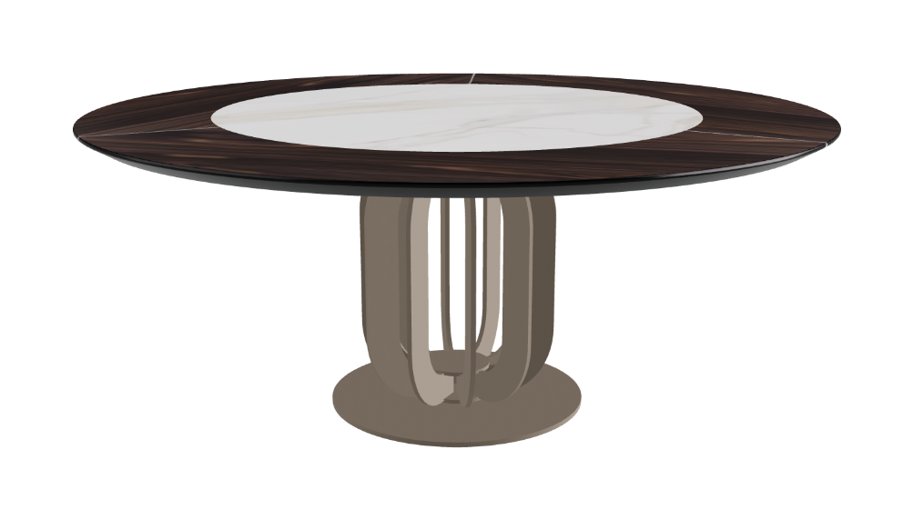 T Diameter 180 x Height 75 cm - Swivel_Matt Golden Calacatta_Titanium Embossed_Burned Oak