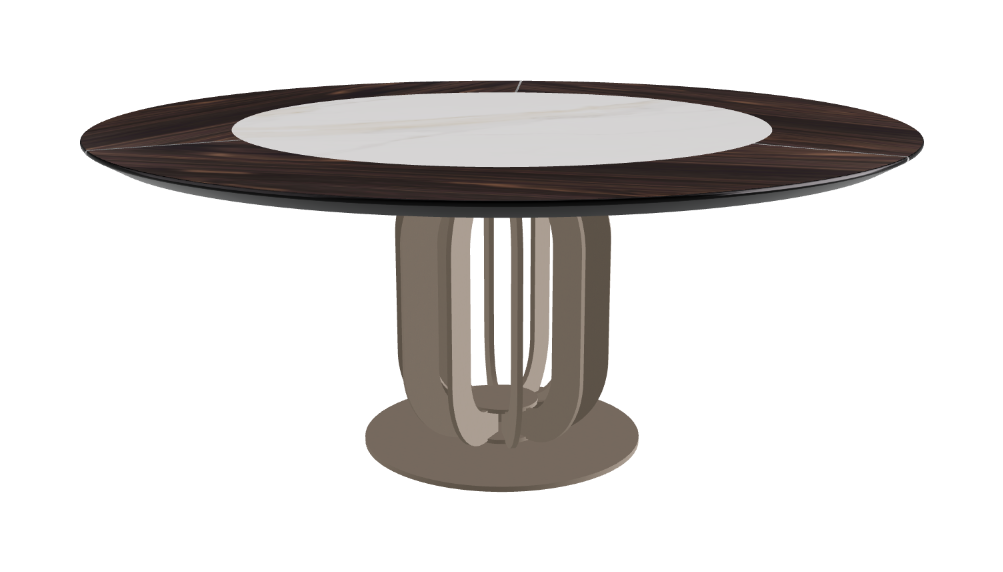 T Diameter 180 x Height 75 cm - Swivel_Glossy Golden Calacatta_Titanium Embossed_Burned Oak
