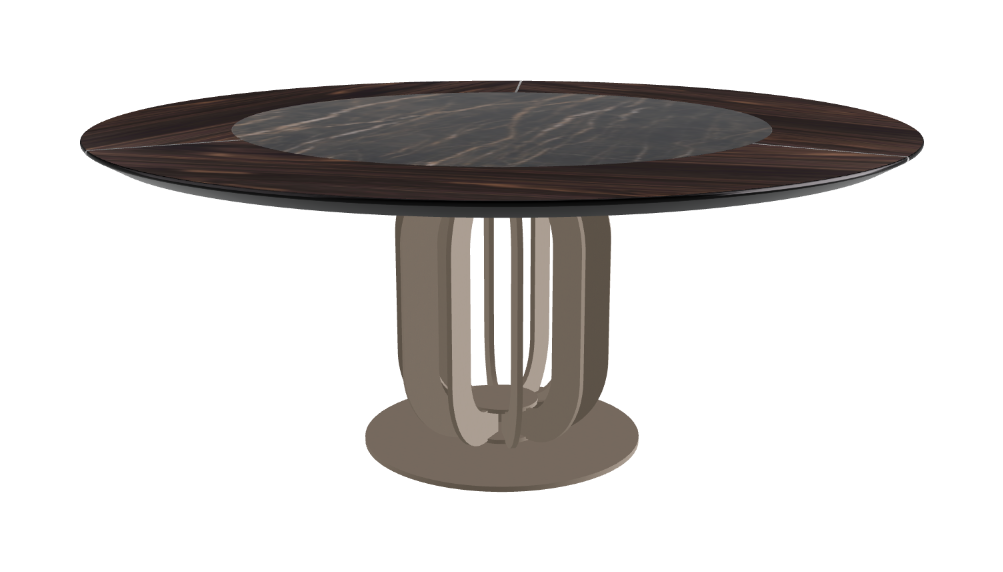 T Diameter 180 x Height 75 cm - Swivel_Glossy Portoro_Titanium Embossed_Burned Oak