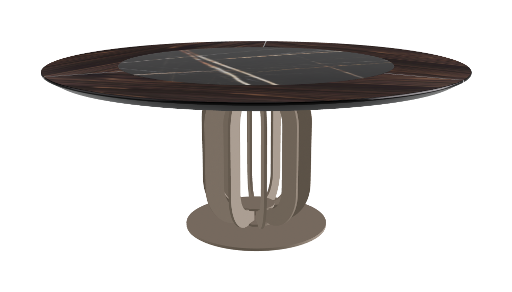 T Diameter 180 x Height 75 cm - Swivel_Glossy Sahara Noir_Titanium Embossed_Burned Oak