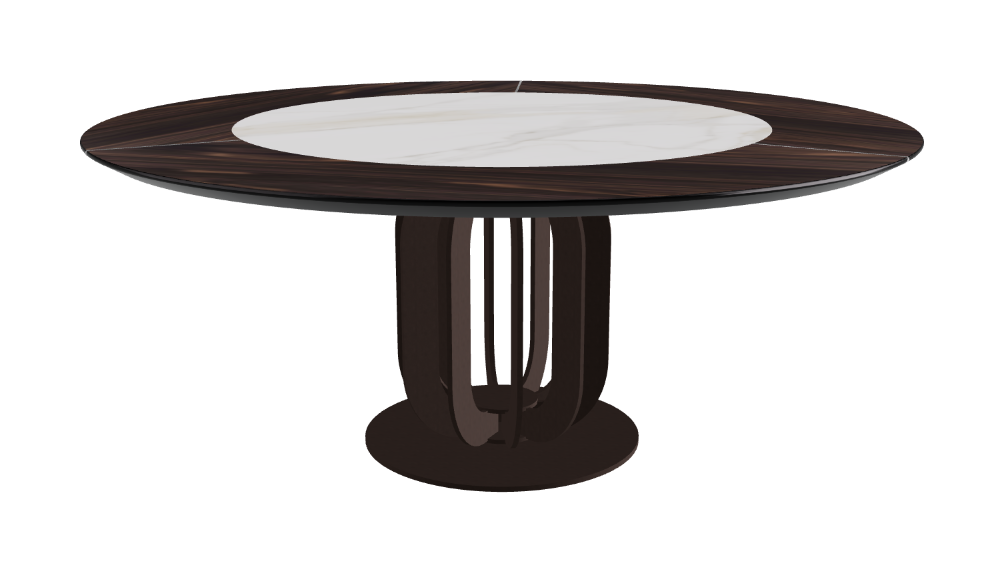 T Diameter 180 x Height 75 cm - Swivel_Matt Golden Calacatta_Bronze Embossed_Burned Oak