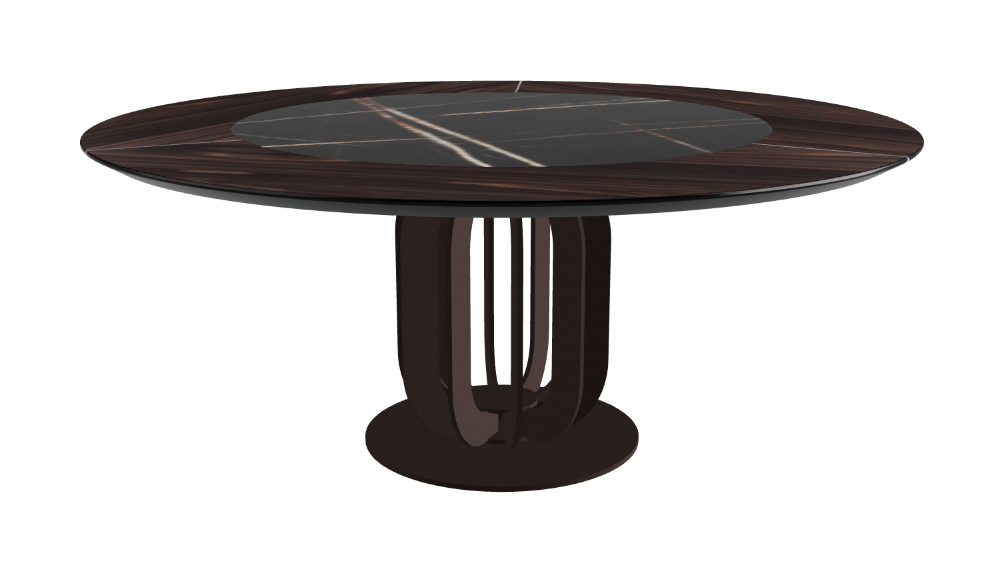 T Diameter 180 x Height 75 cm - Swivel_Glossy Sahara Noir_Bronze Embossed_Burned Oak