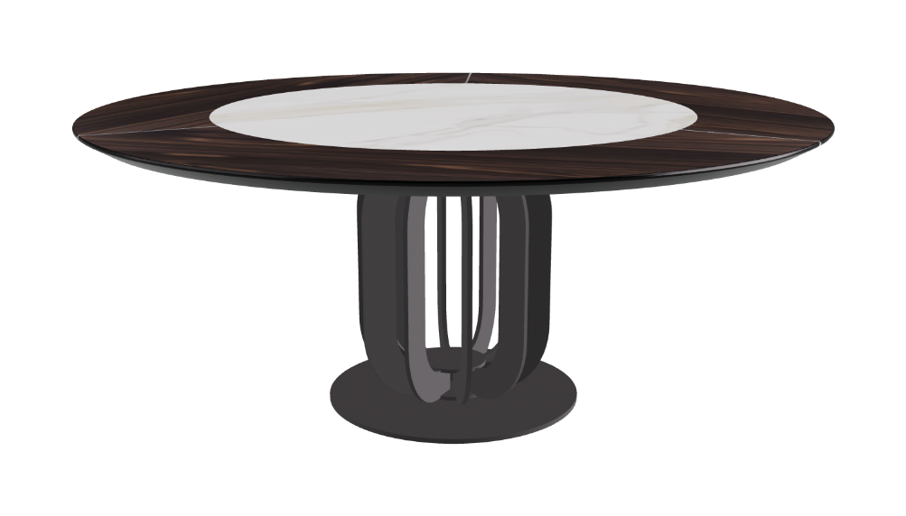 T Diameter 180 x Height 75 cm - Swivel_Matt Golden Calacatta_Graphite Embossed_Burned Oak