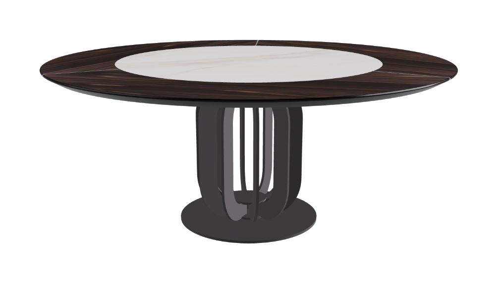 T Diameter 180 x Height 75 cm - Swivel_Glossy Golden Calacatta_Graphite Embossed_Burned Oak