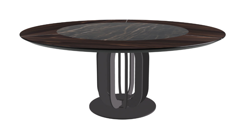 T Diameter 180 x Height 75 cm - Swivel_Glossy Portoro_Graphite Embossed_Burned Oak