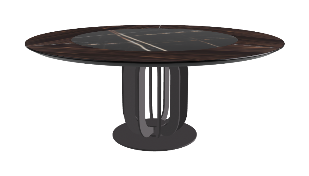 T Diameter 180 x Height 75 cm - Swivel_Glossy Sahara Noir_Graphite Embossed_Burned Oak