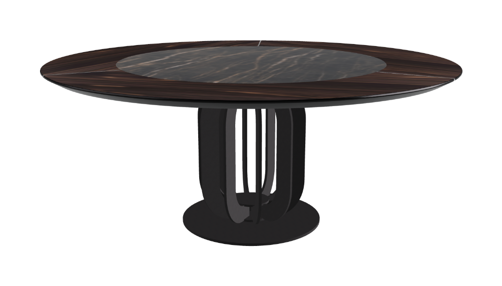 T Diameter 180 x Height 75 cm - Swivel_Glossy Portoro_Black Embossed_Burned Oak
