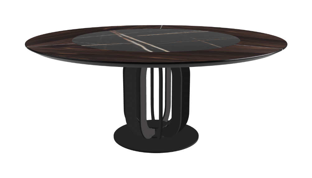 T Diameter 180 x Height 75 cm - Swivel_Glossy Sahara Noir_Black Embossed_Burned Oak