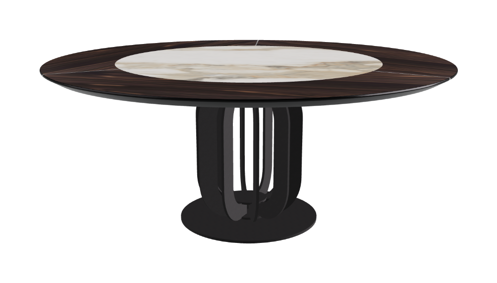 T Diameter 180 x Height 75 cm - Swivel_Matt Borghini Calacatta_Black Embossed_Burned Oak