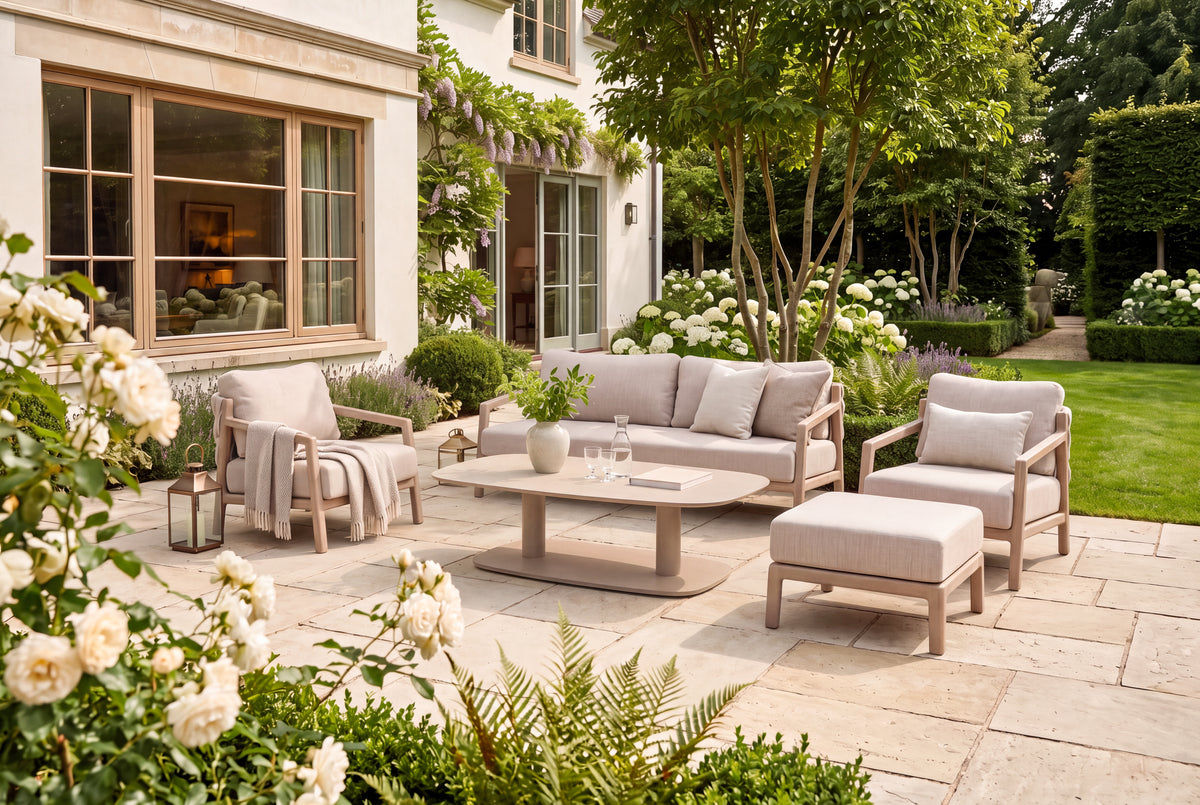 4 Seasons Outdoor Solenza 5 Seat Lounge with Coffee Tables and Footstools