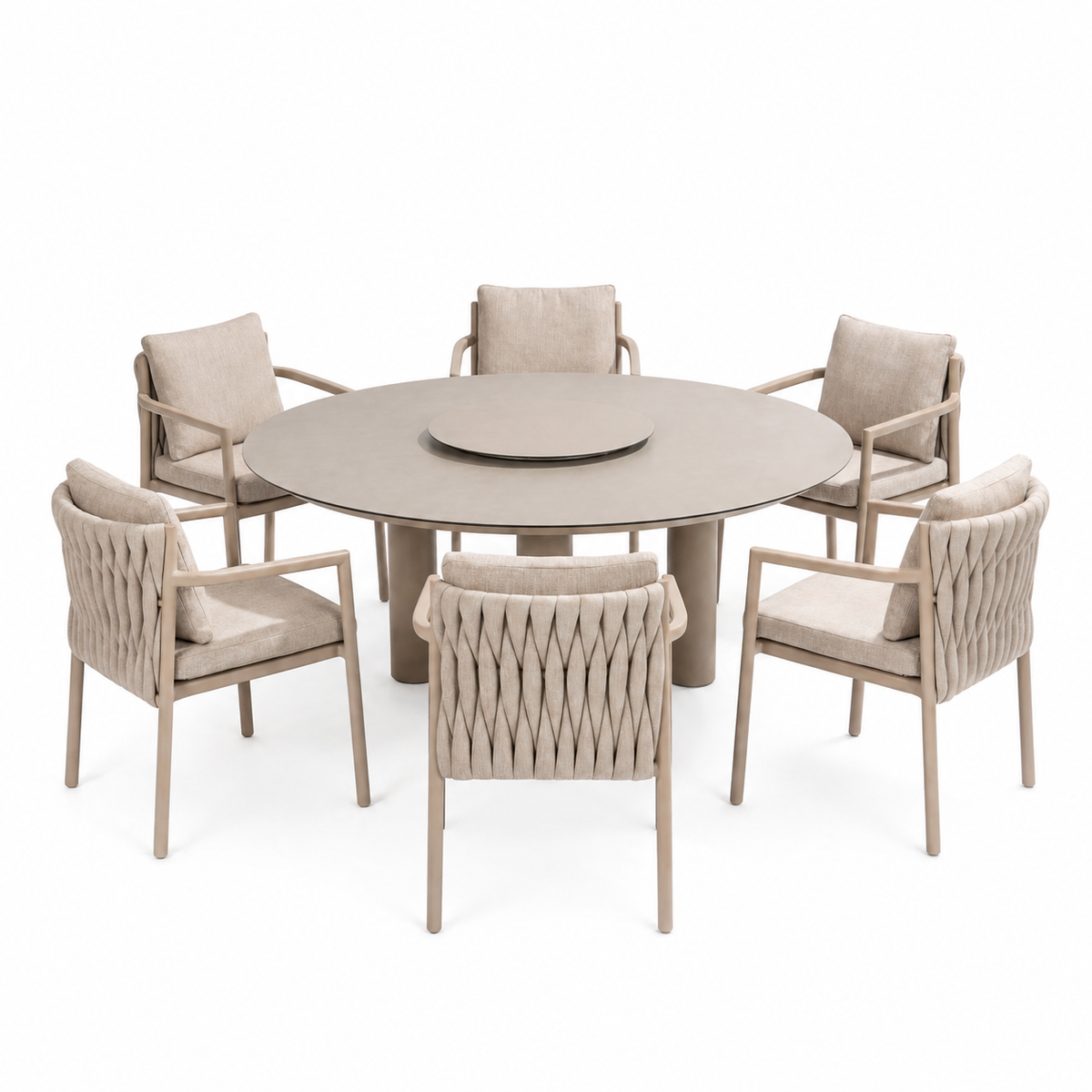 4 Seasons Outdoor Solenza 6 Seat Donato 160cm Round Ceramic Dining Table & Lazy Susan