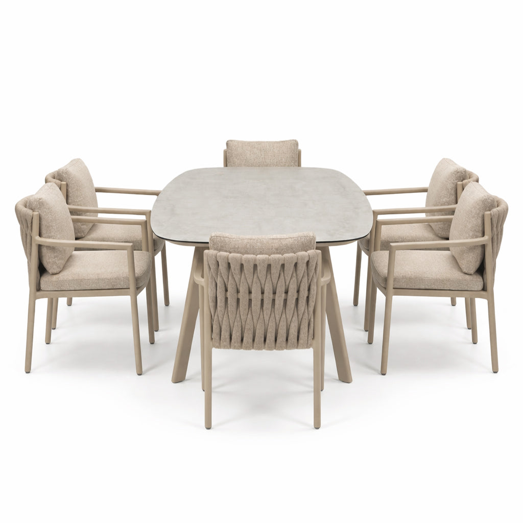 4 Seasons Outdoor Solenza 6 Seat Manolo 240cm Barrel Ceramic Dining Table