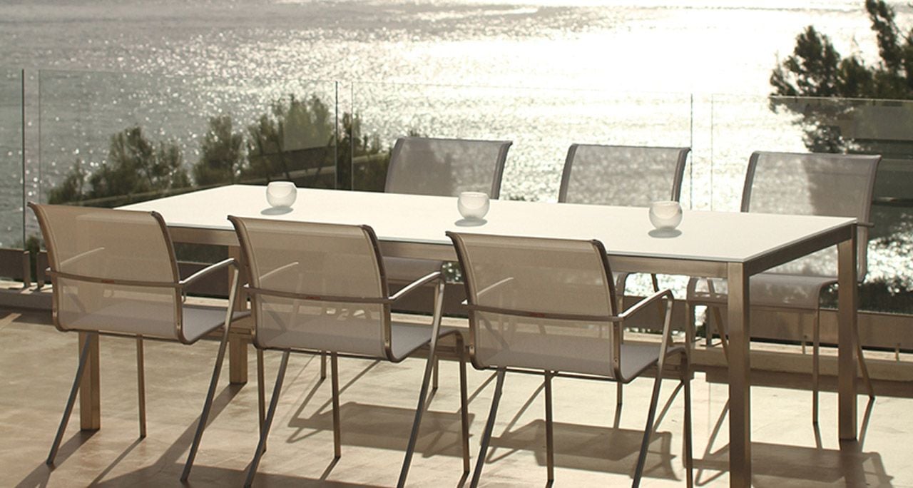 Taboela Table 150x90cm White + Ceramic Top Ceppo Dolomitica