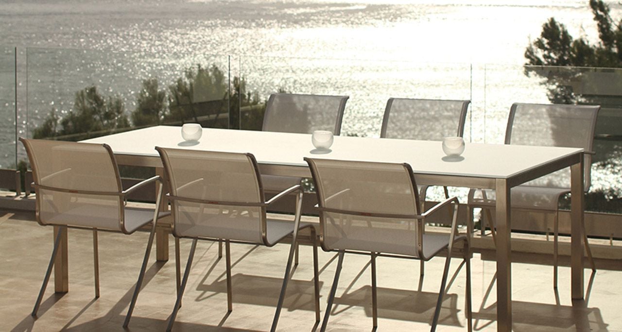 Taboela High Table 80x80cm Sand With Ceramic Tabletop Bianco Statuario