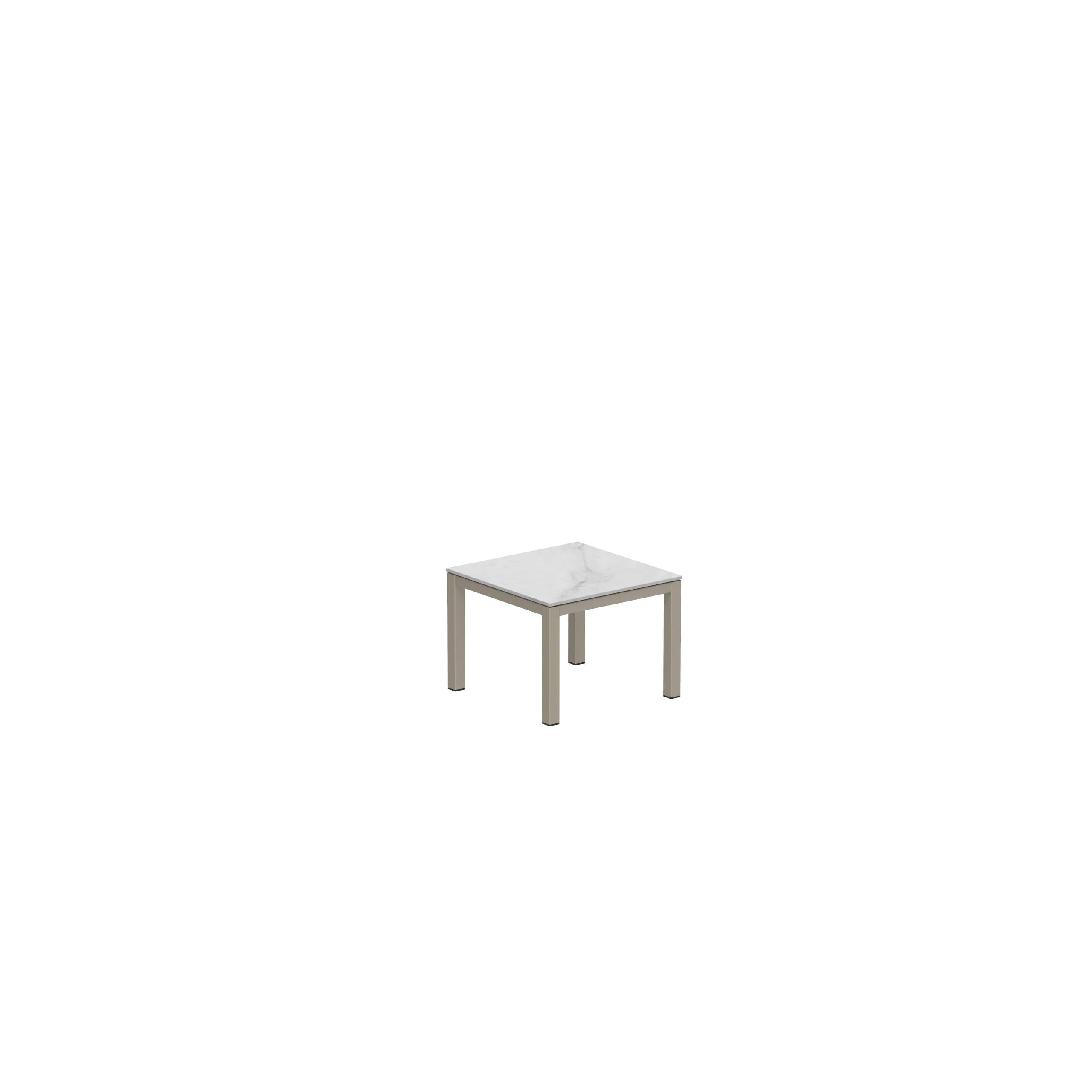 Taboela Table 50x50cm Sand With Ceramic Tabletop Bianco Statuario