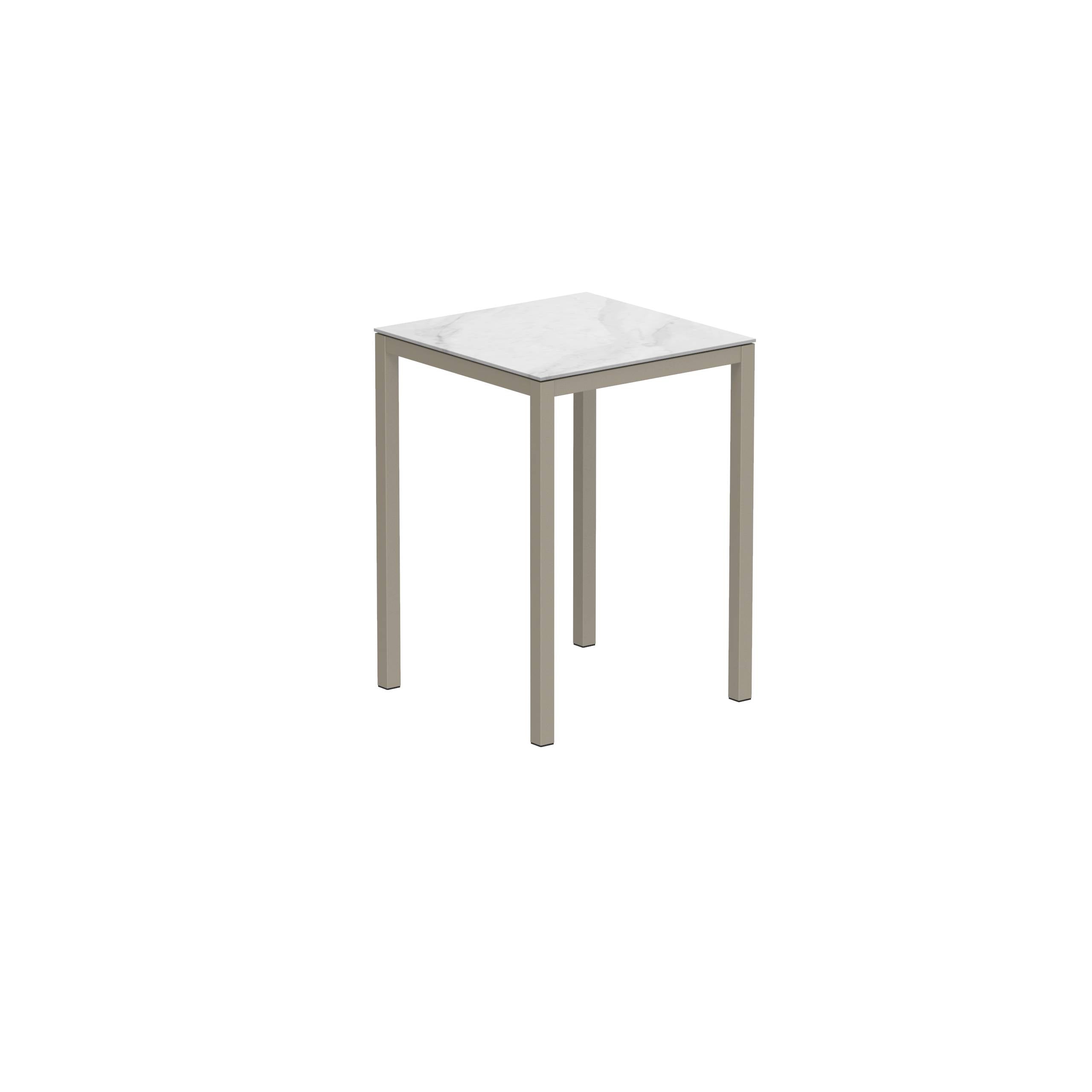 Taboela High Table 80x80cm Sand With Ceramic Tabletop Bianco Statuario