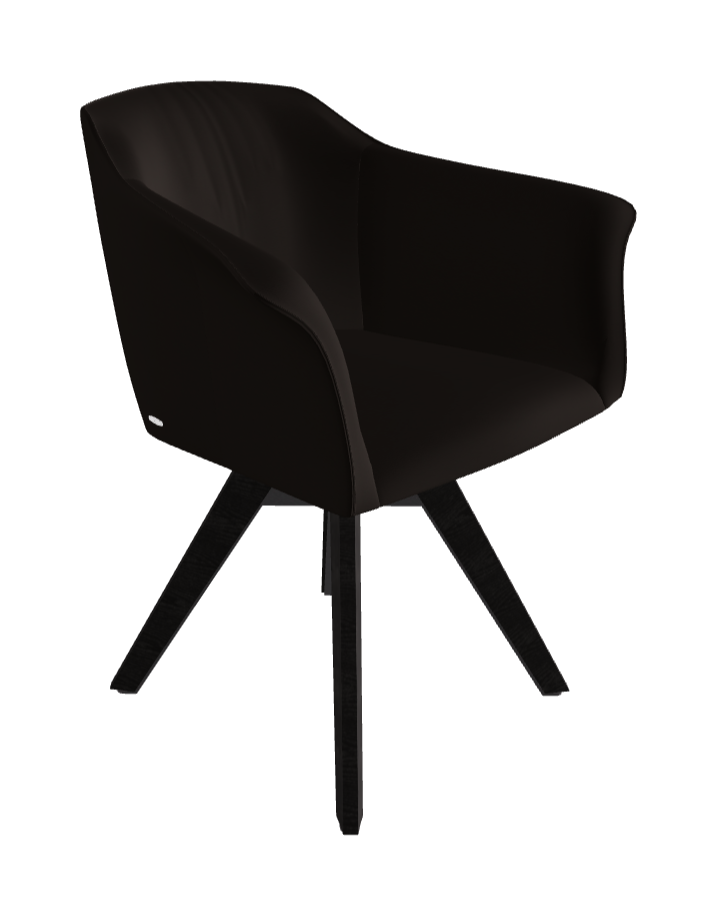 Tyler Swivel Dining Armchair_Graphite Embossed_Open Pore Matt Black Ashwood_Soft Leather_Moka