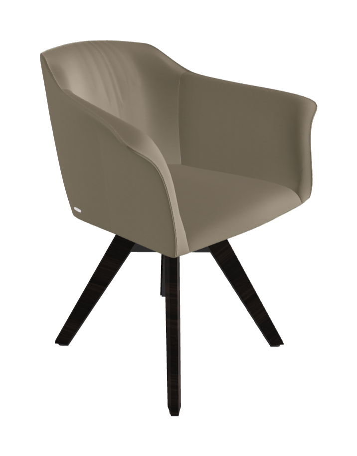 Tyler Swivel Dining Armchair_Graphite Embossed_Burned Oak Stained Ashwood_Soft Leather_Tortora
