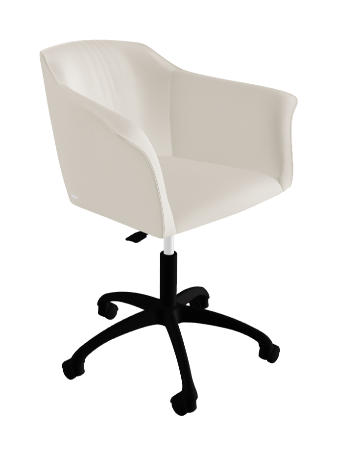 Tyler Wheels Swivel Office Armchair_Matt Black Aluminium_Glove Soft Leather_Ecru