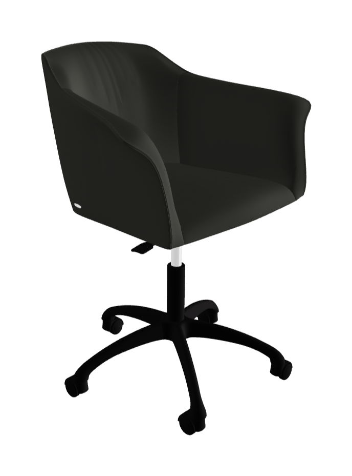 Tyler Wheels Swivel Office Armchair_Matt Black Aluminium_Soft Leather_Smoke