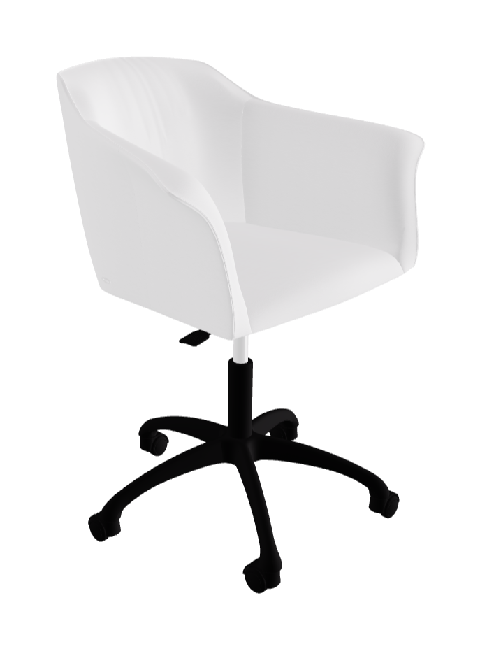 Tyler Wheels Swivel Office Armchair_Matt Black Aluminium_Soft Leather_Bianco