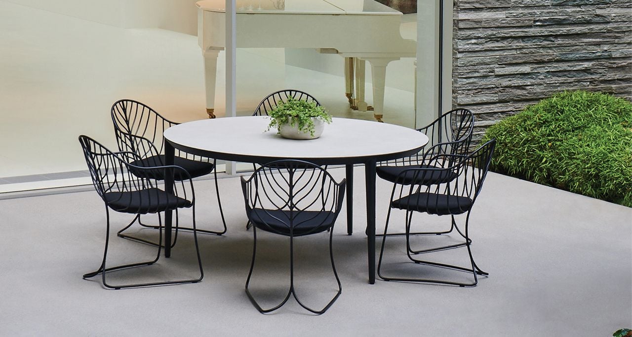 U-Nite Table 100x90cm White With Ceramic Tabletop In Terra Sabbia
