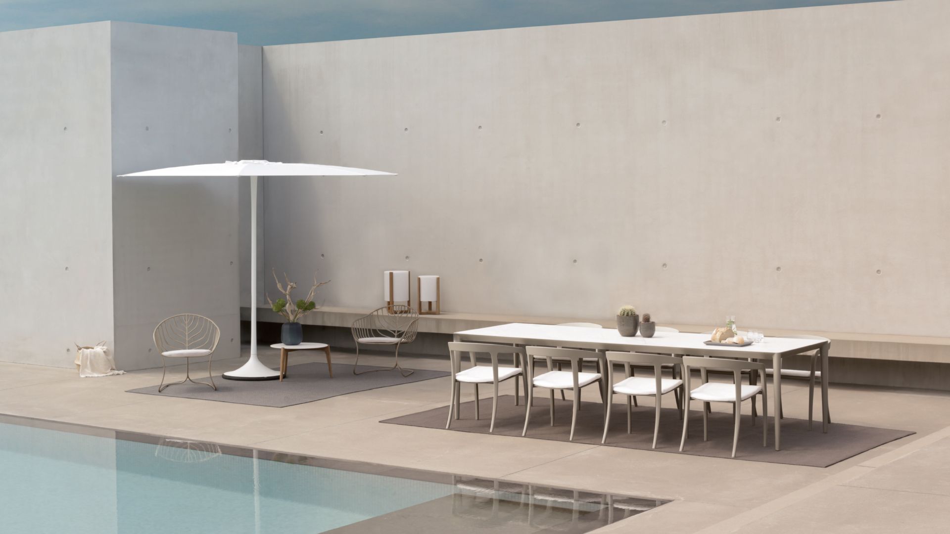 U-Nite Table 300x100cm Sand With Ceramic Tabletop In Bianco Statuario