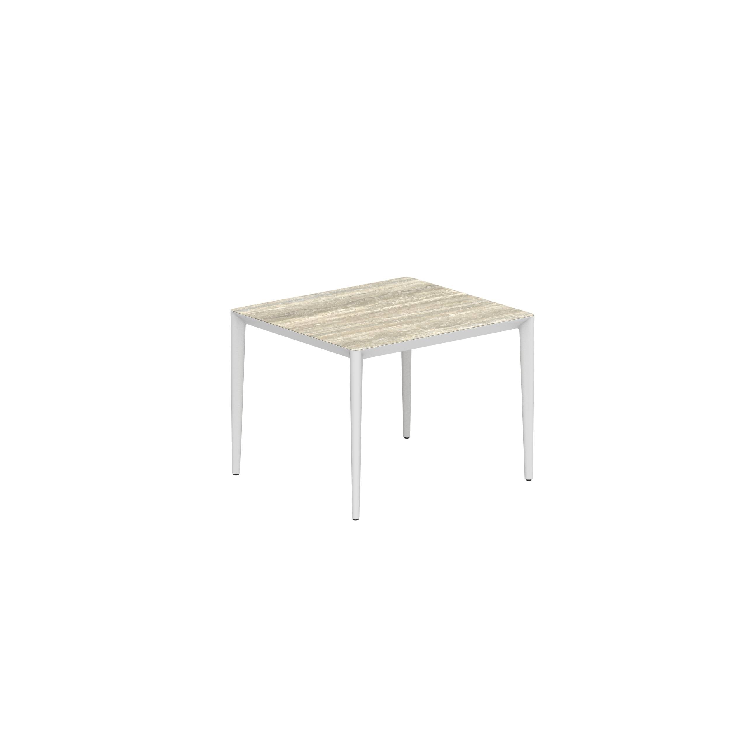 U-Nite Table 100x90cm White With Ceramic Tabletop In Travertine