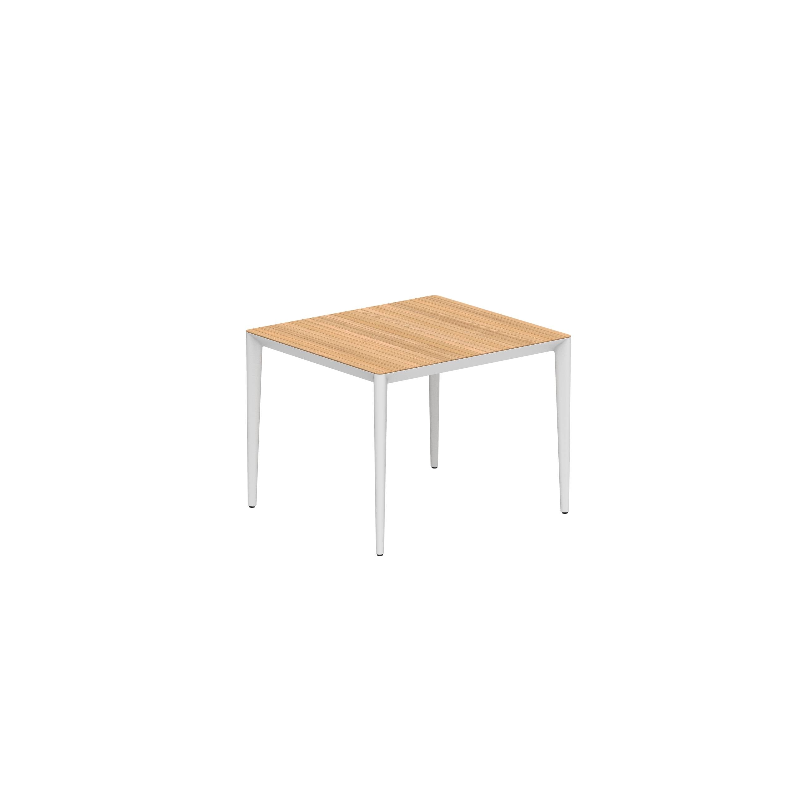 U-Nite Table 100x90cm White With Teak Tabletop