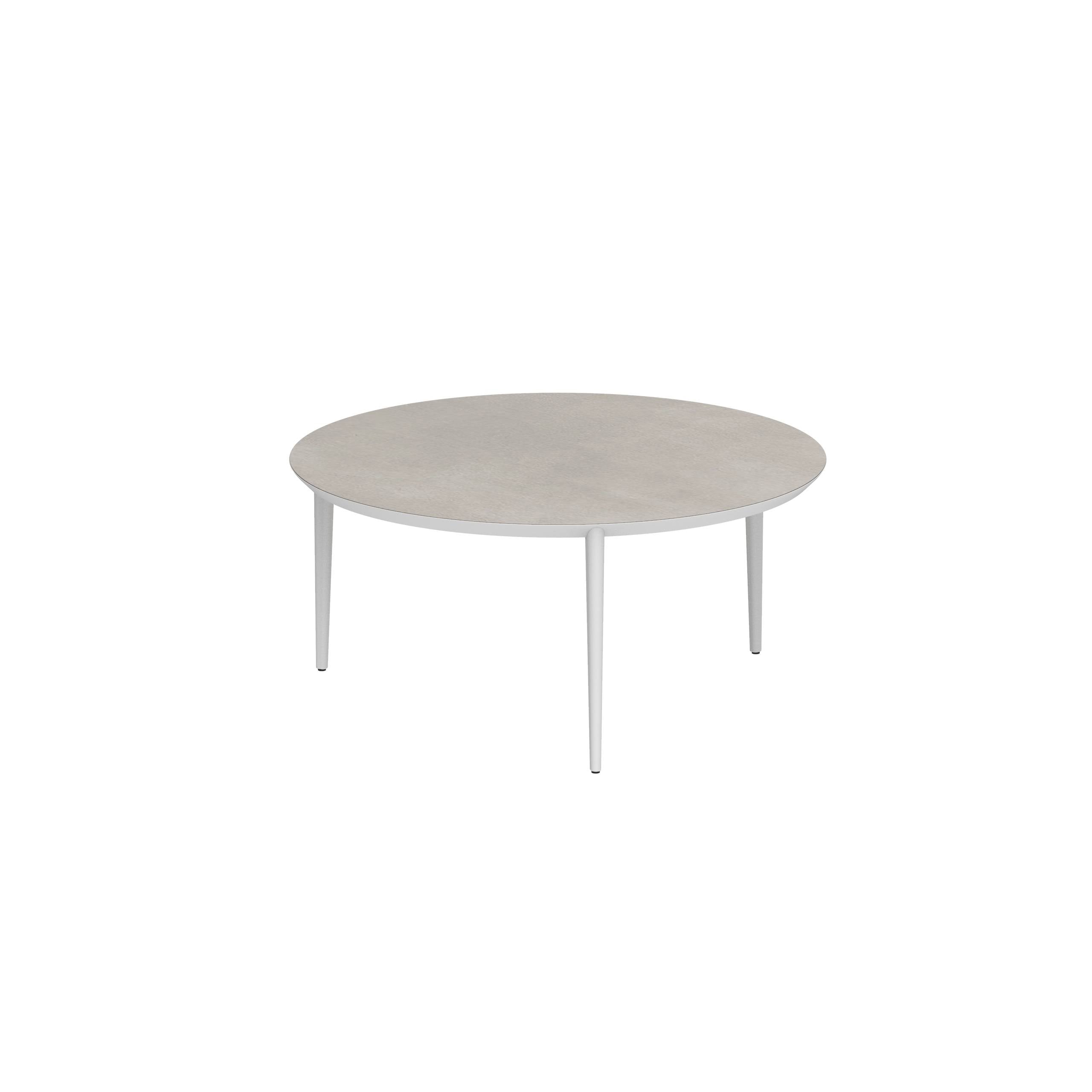U-Nite Table Round Ø 160cm Alu Legs White - Table Top Ceramic Cemento Luminoso