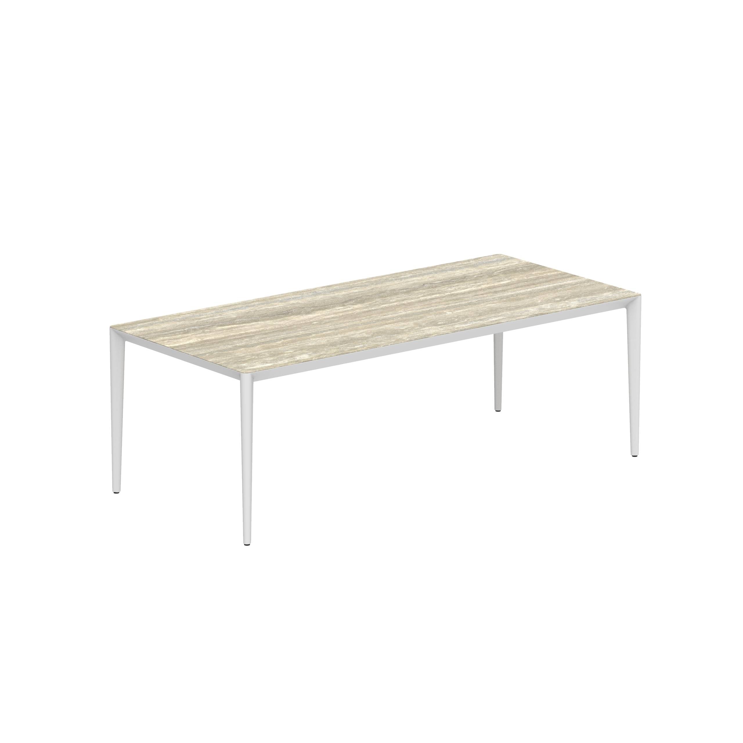 U-Nite Table 220x100cm White With Ceramic Tabletop In Travertine