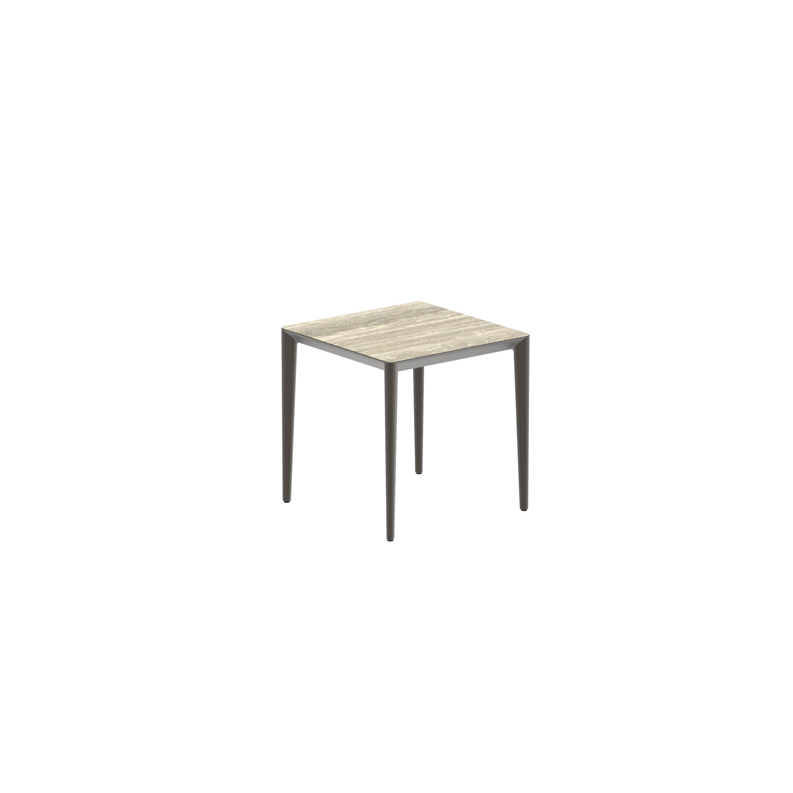 U-Nite Table 74x74cm Bronze With Ceramic Tabletop In Travertine