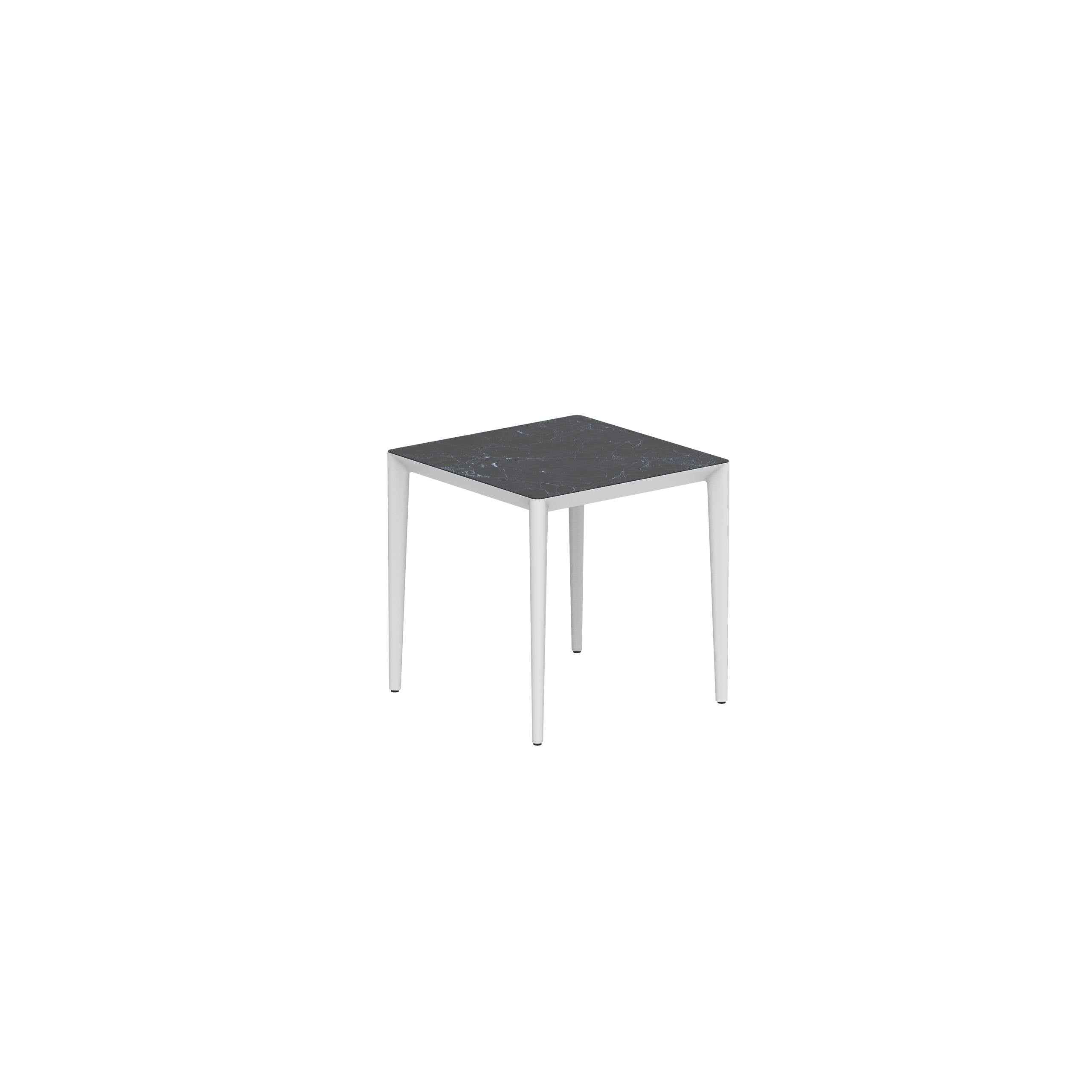 U-Nite Table 74x74cm White With Ceramic Tabletop In Nero Marquina