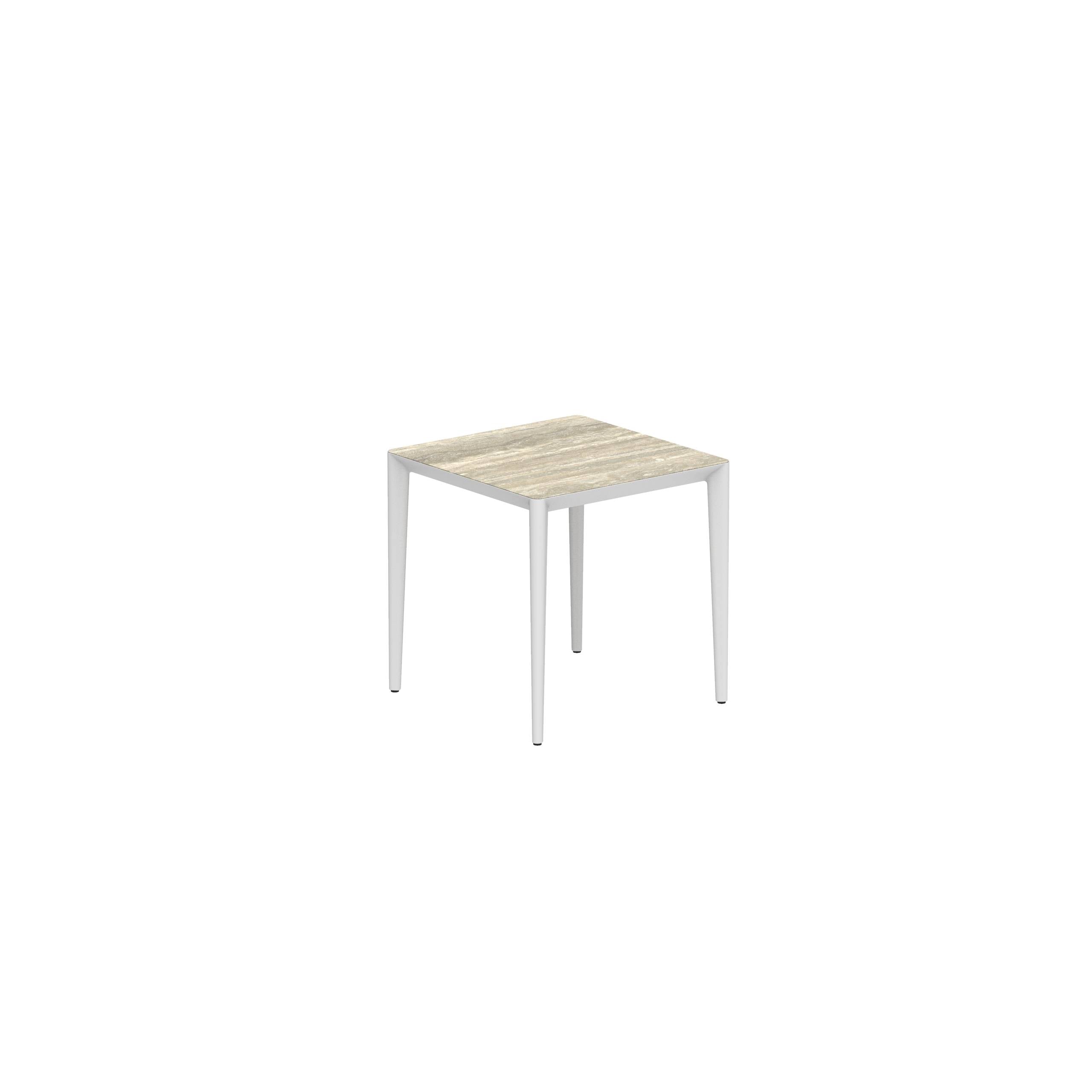 U-Nite Table 74x74cm White With Ceramic Tabletop In Travertine