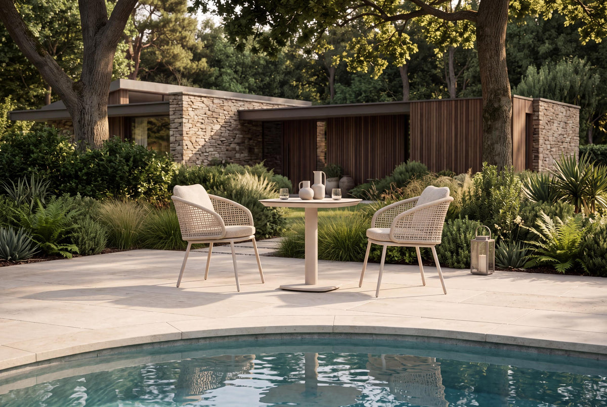 4 Seasons Outdoor Wave 2 Seat Manolo 75cm Barrel Ceramic Dining Table