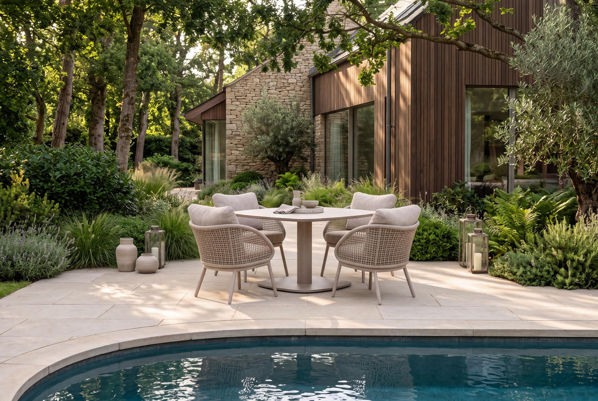 4 Seasons Outdoor Wave 4 Seat Paros HAT100cm Drum Ceramic Dining Table