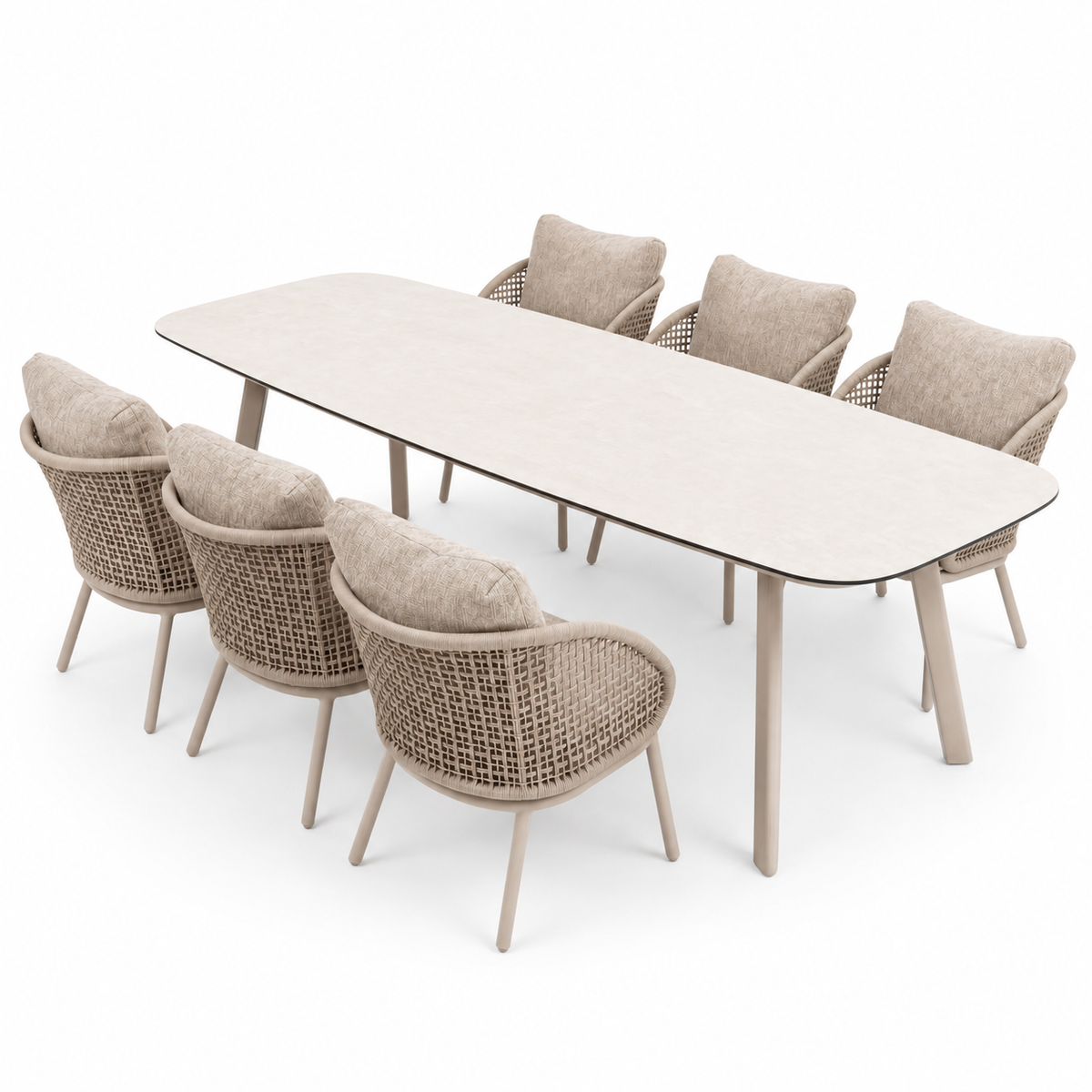 4 Seasons Outdoor Wave 6 Seat Manolo 250cm Barrel Ceramic Low Dining Table
