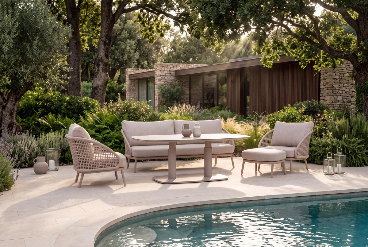 4 Seasons Outdoor Wave 5 Seat Lounge With Coffee Tables & Footstools