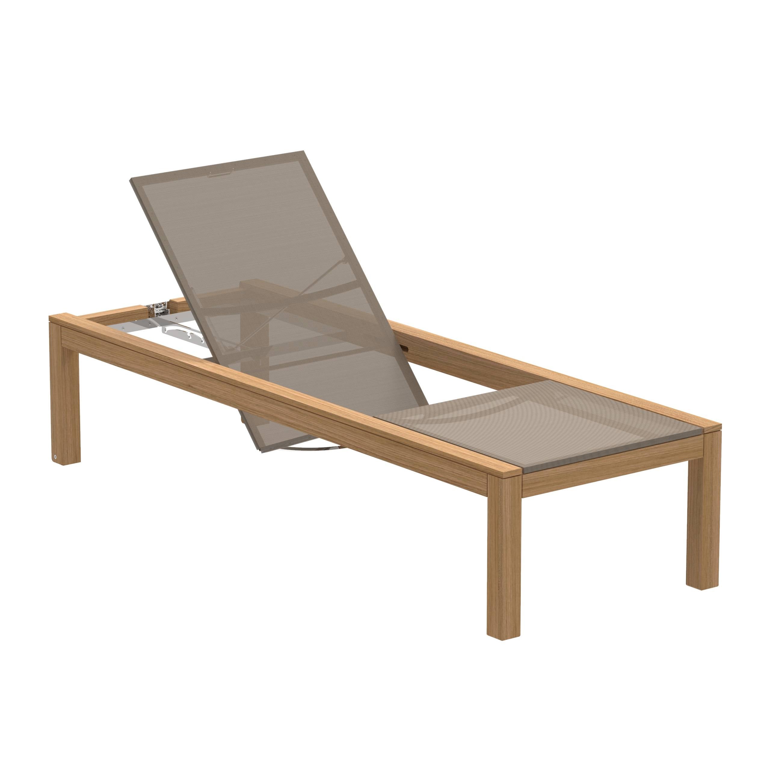 Xqi Reclinable Lounger In Teak With Batyline Bronze