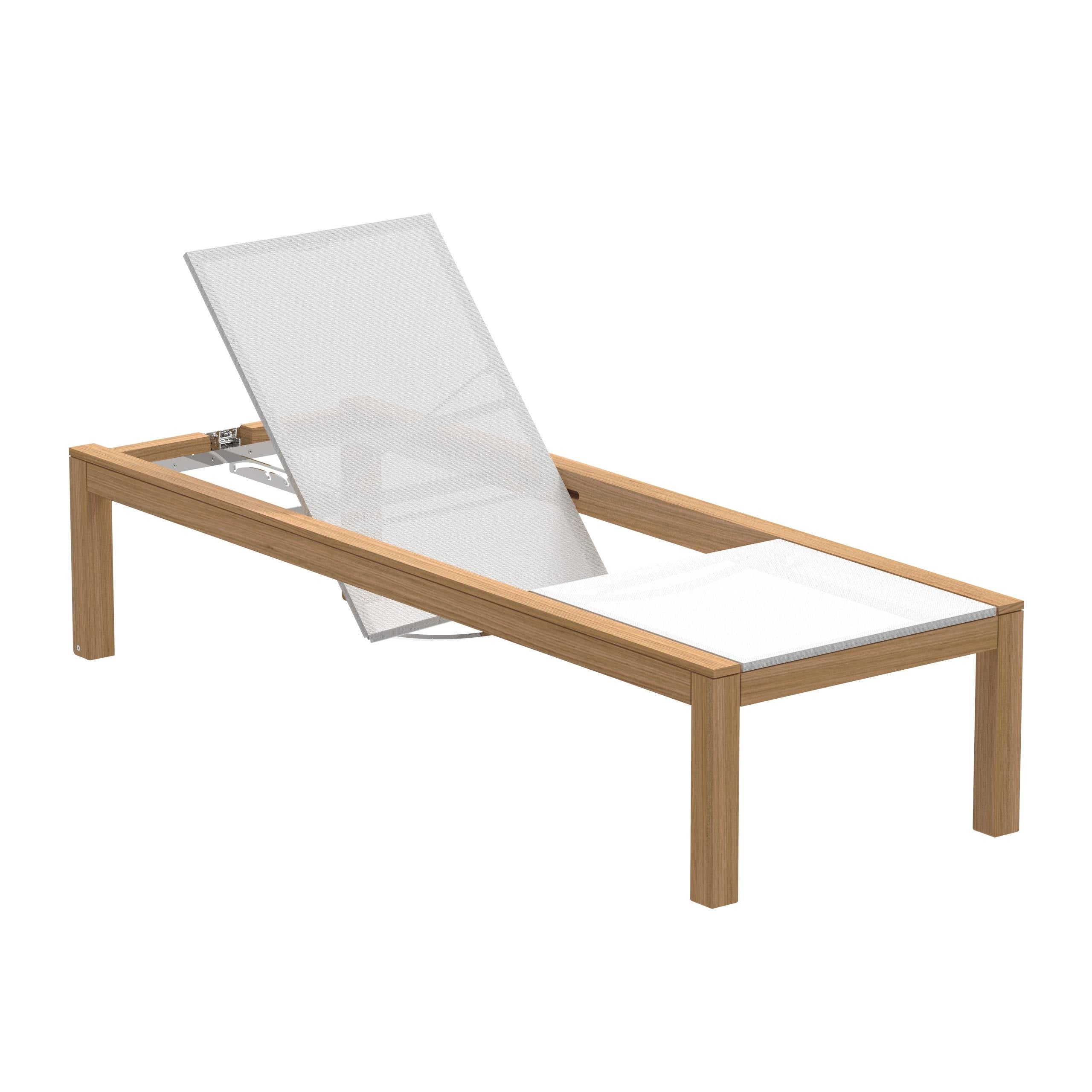 Xqi Reclinable Lounger In Teak With Batyline White