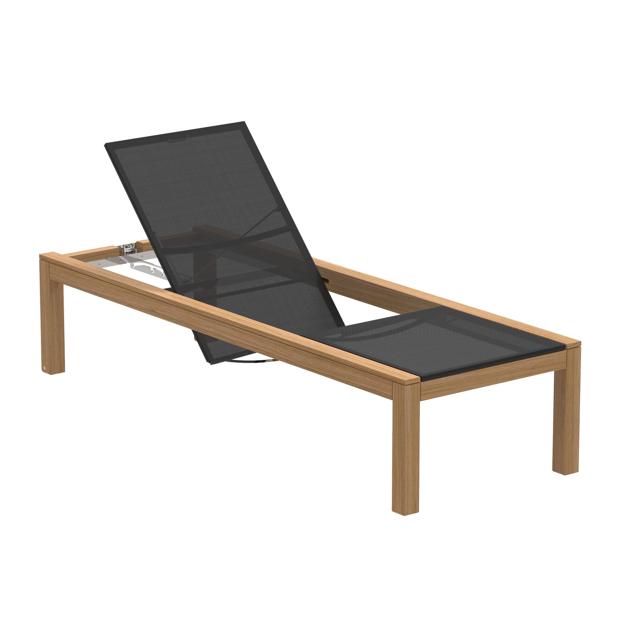 Xqi Reclinable Lounger In Teak With Batyline Black