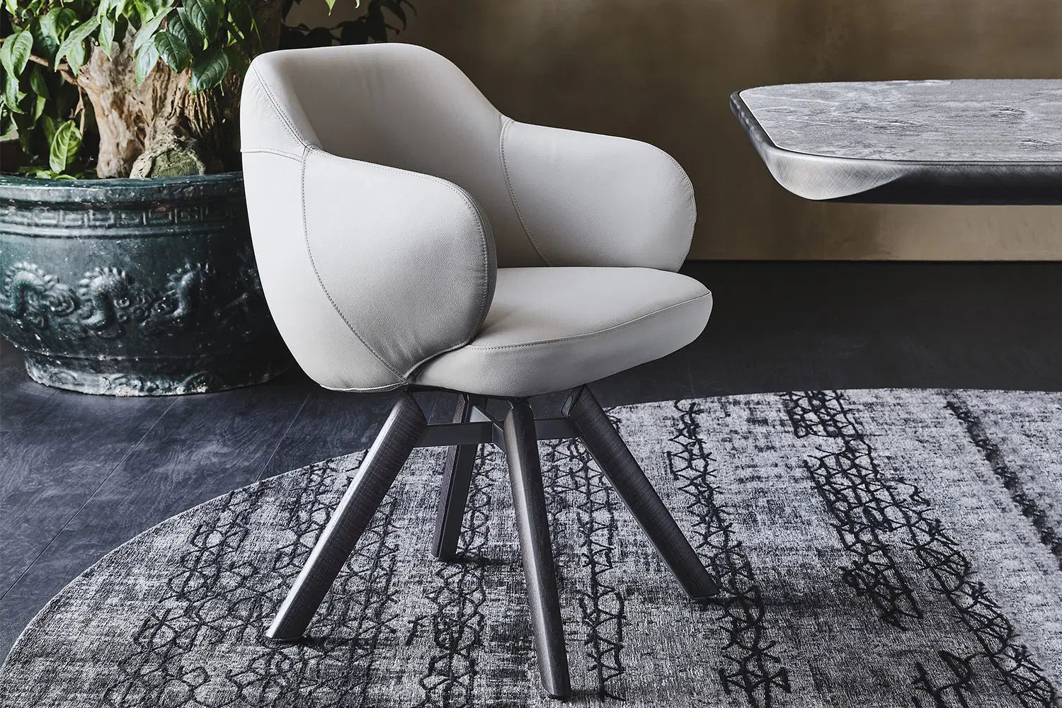 Cattelan Italia Bombè Swivel Dining Armchair – Fabric & Synthetic Leather