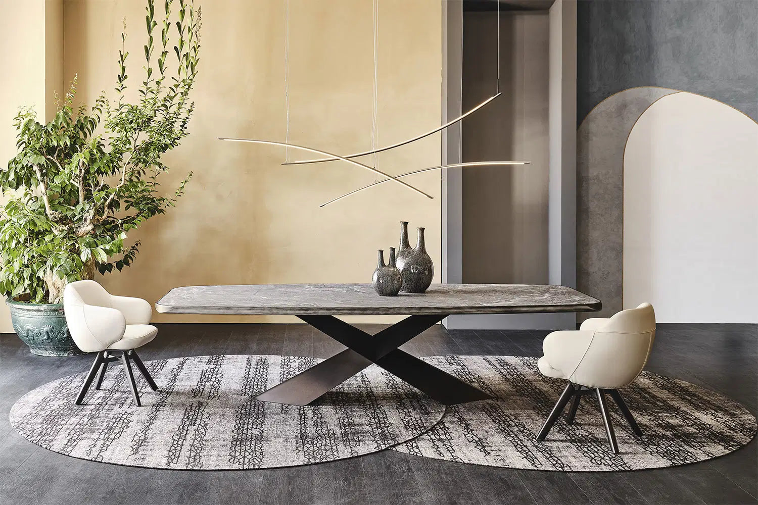 Cattelan Italia Bombè Swivel Dining Armchair – Fabric & Synthetic Leather