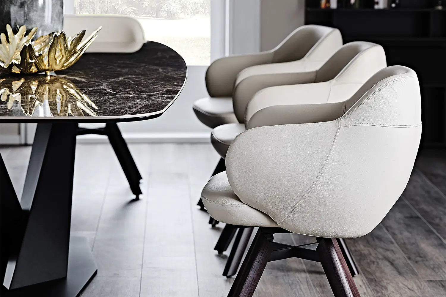 Cattelan Italia Bombè Swivel Dining Armchair – Fabric & Synthetic Leather