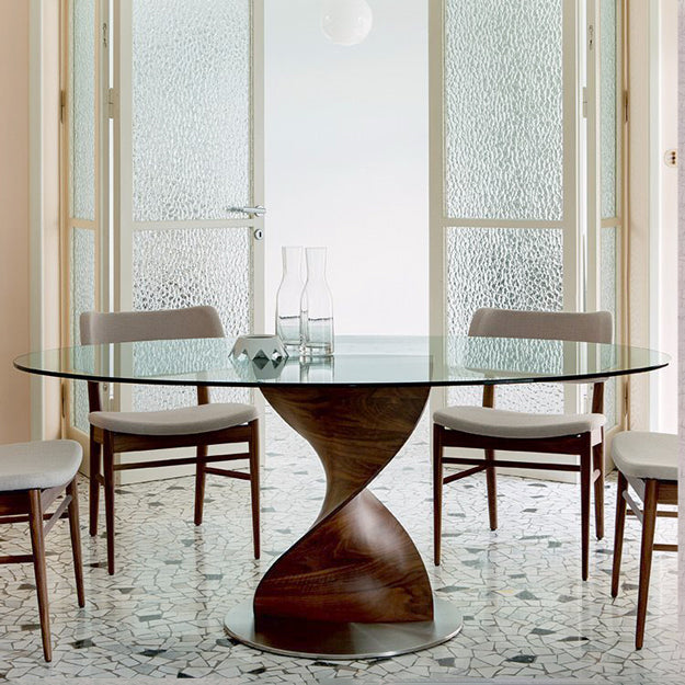 Porada Elika Round Glass & Rock Dining Table