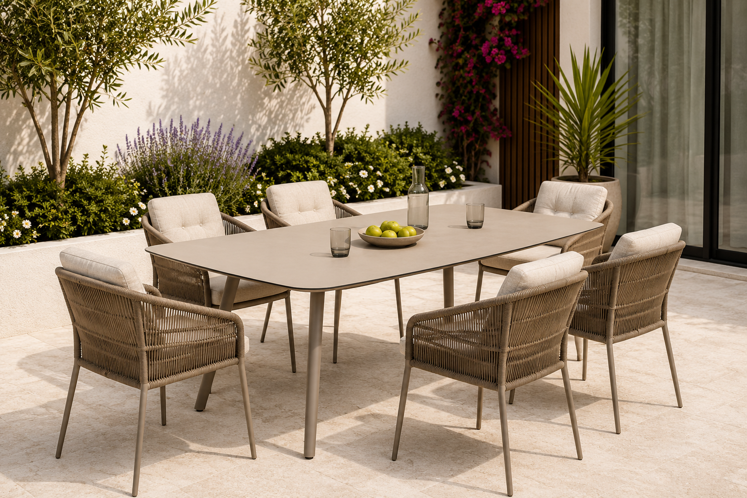 4 Seasons Outdoor Florence 6 Seat - Manolo 240cm Barrel Ceramic Dining Table