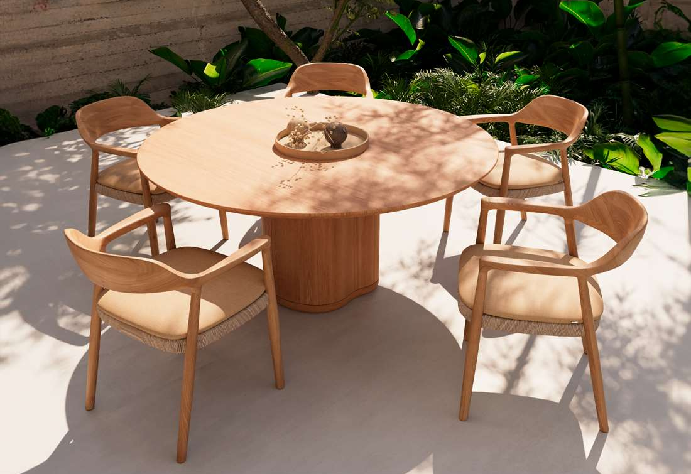 Manutti Ogado Low Dining Table with 160 cm Width , 68 cm Height Teak Table Top